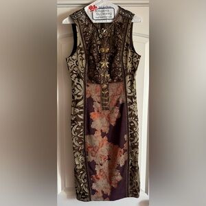 Byron Lars Brown & Gold Midi Dress w/ Metal Insect Embellishment - Anthropologie